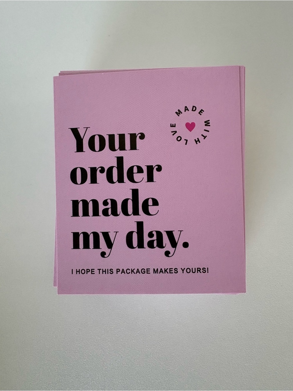 Pink 'Your order made my day.' Thank-You Card - business card 50 cards
